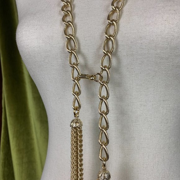 S O L D * Vintage Gold Chain Belt/Lariat Necklace With Tassels - Picture 7 of 10